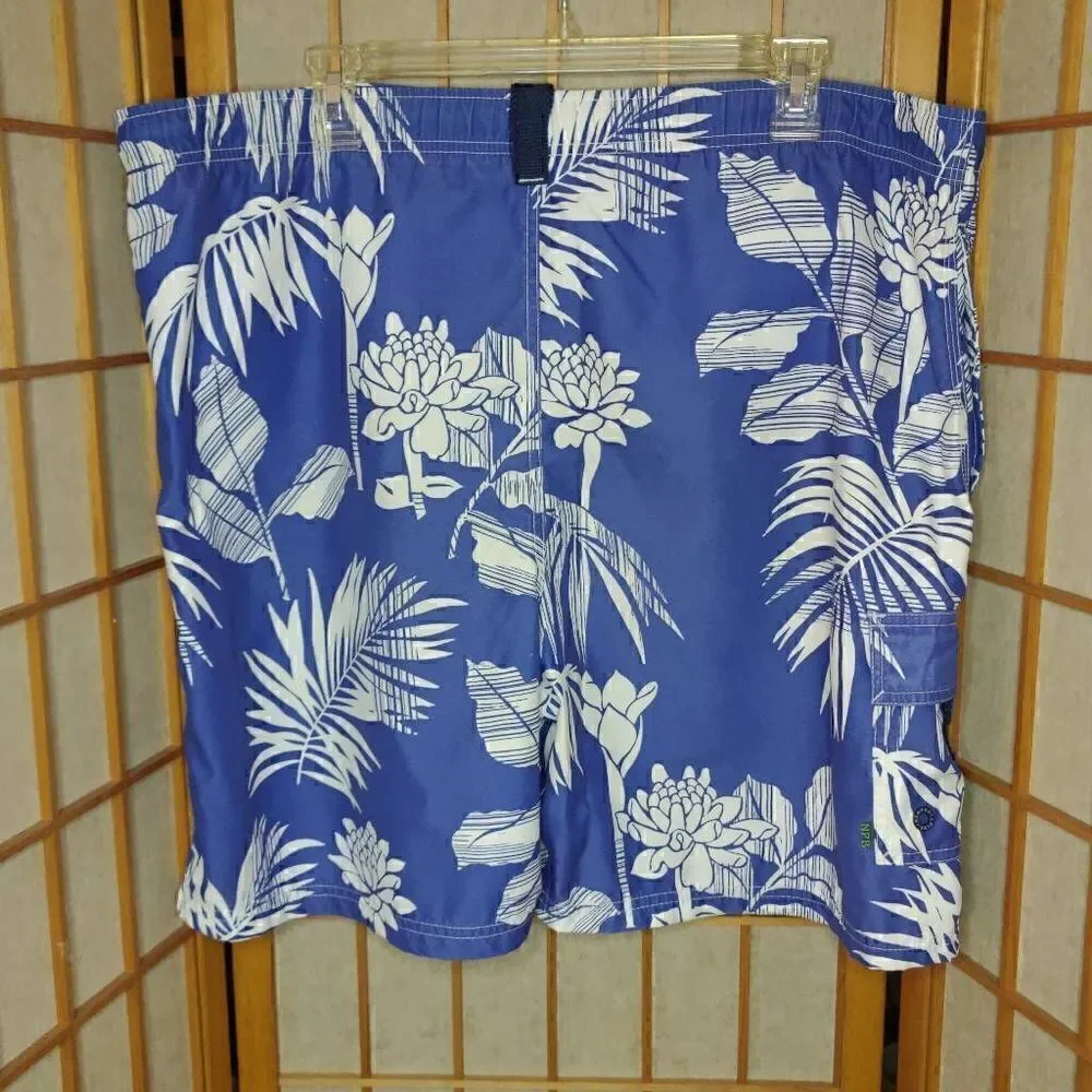 Newport Blue Men's Hawaiian Leaf Pattern Board Shorts Blue Large